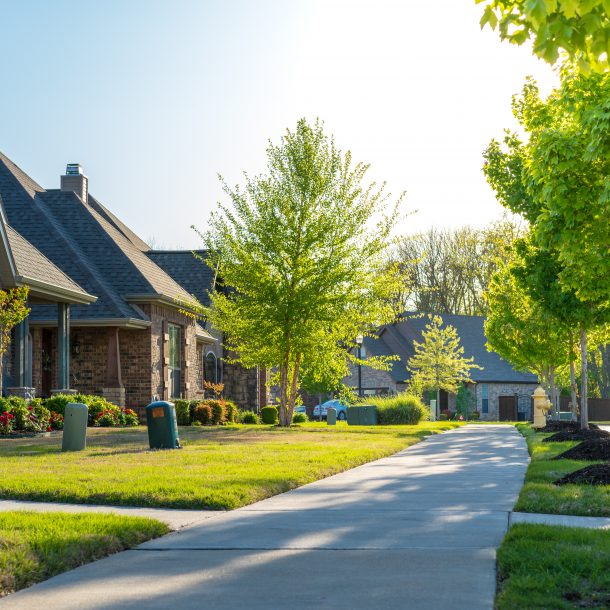 View Of Modern Residential Houses Neighborhood Street In Bentonville