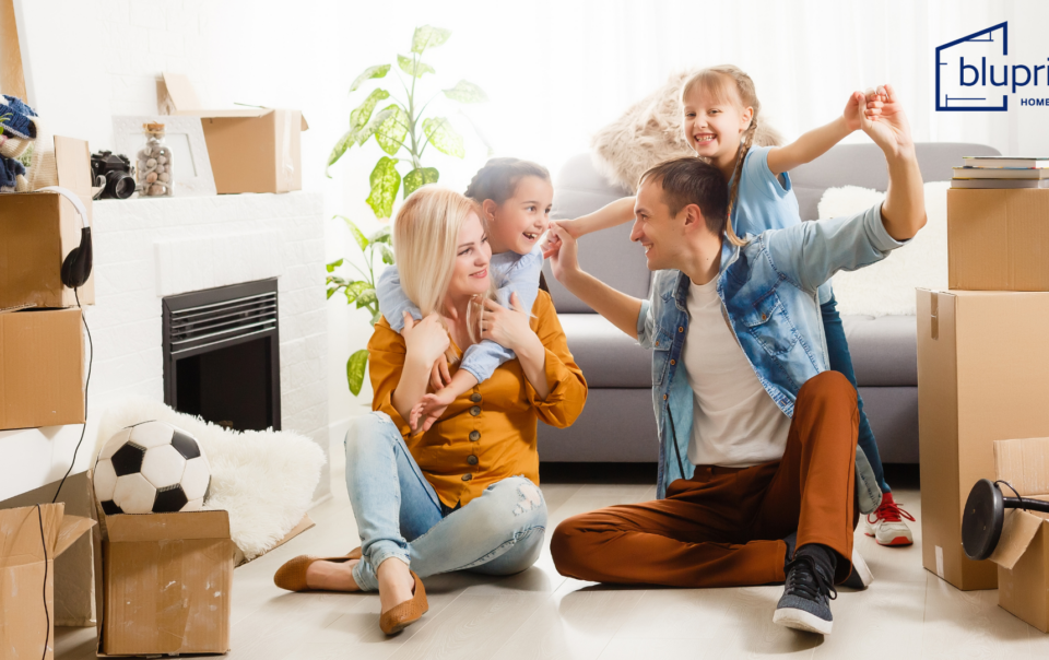 happy family of 4 in house